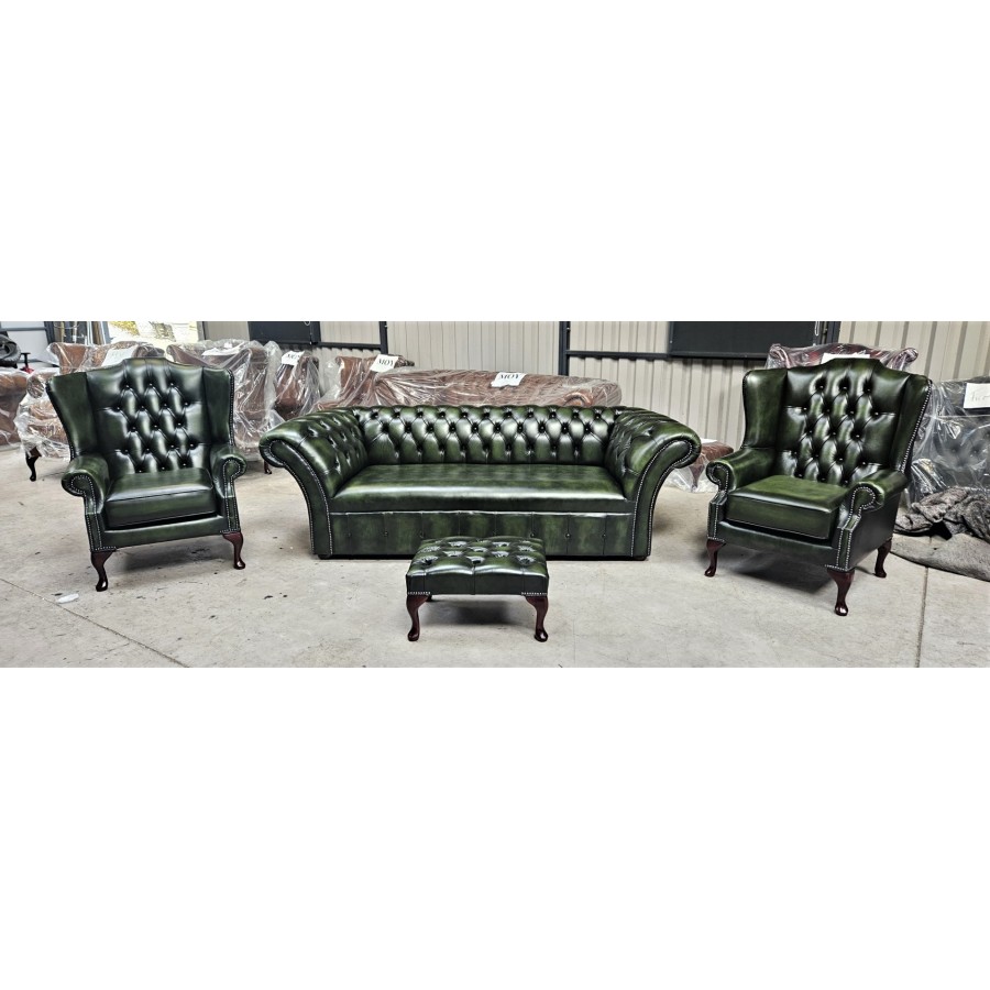 Chesterfield Soffa Fixed Seat Ant Green